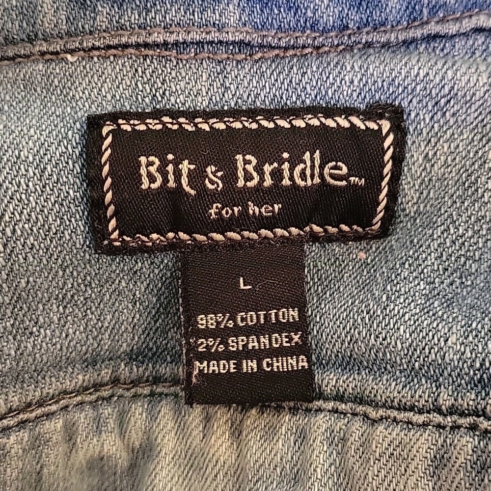 Vtg BIT & BRIDLE Cowboy Core Western Denim Bedazzled Cross Jean Jacket - Picture 8 of 9